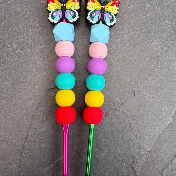 Butterfly silicone beaded crochet hook rainbow 