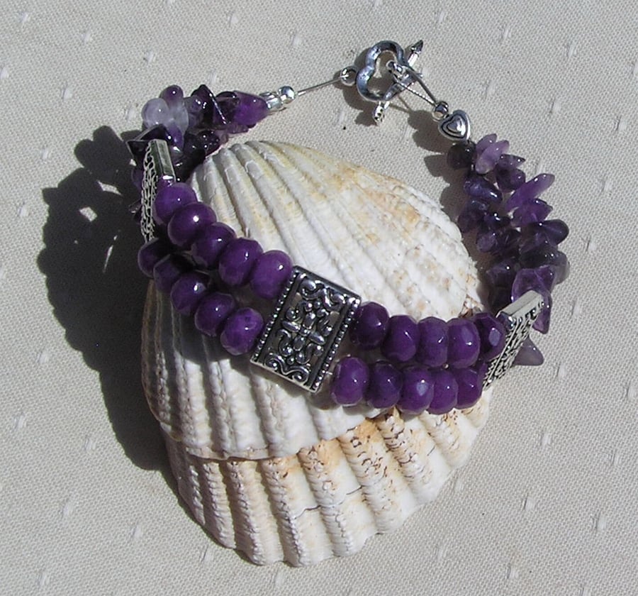Purple Jade & Amethyst Gemstone Crystal Bracelet "Violet Haze"