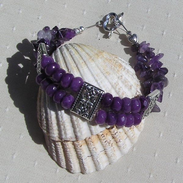 Purple Jade & Amethyst Gemstone Crystal Bracelet "Violet Haze"