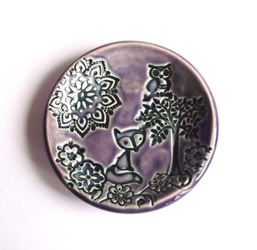 Purple woodland ceramic dish