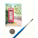 Original ACEO Miniature Watercolour Painting of Classic K6 Telephone Box