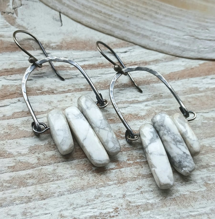 Oxidised Sterling Silver White Howlite Earrings 