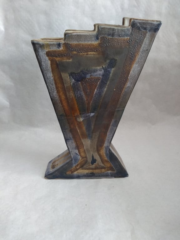 STONEWARE FLAT VASE 28 CMS HIGH 18 CMS WIDE (AT TOP) 4.5 CMS DEEP