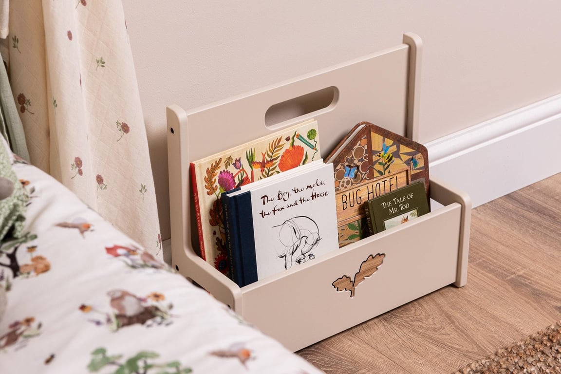 Nestie Book Storage Caddy - Light Clay, Store Books and Small Toys.