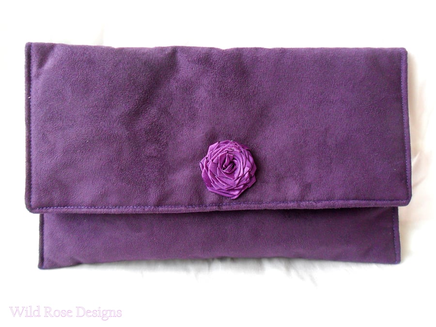 Purple faux suede clutch 