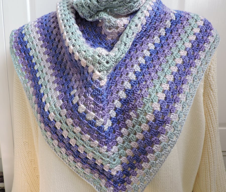 Sale  Crochet Shaw  Acrylic Sapphire Blue Duck Egg Blue Pale Pink Lavender