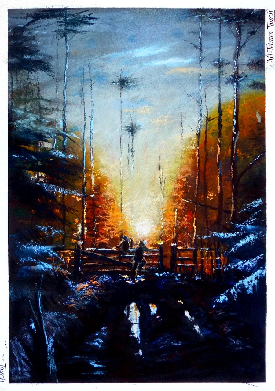 'Wellies and Hot Chocolate' pastel painting