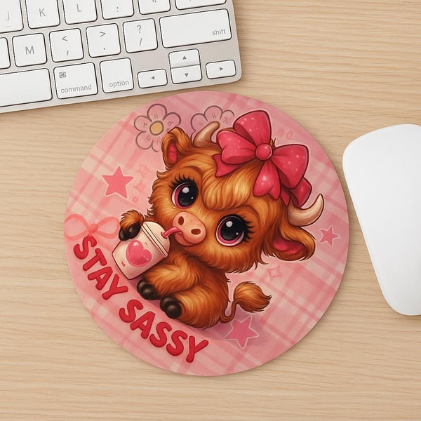 Cute Highland Cow Mouse Pad Stay Sassy Pink kawaii Cow Desk Mat Funny Animal Off