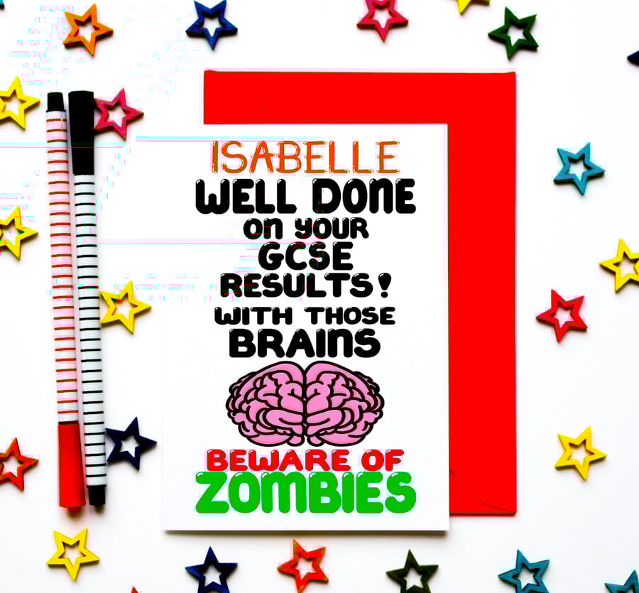 Personalised Funny GCSE Results Card, Humorous Zombie Card For Daughter, Son