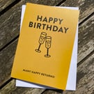 Vintage Typographic Style Birthday Card with Champagne Flute Graphic