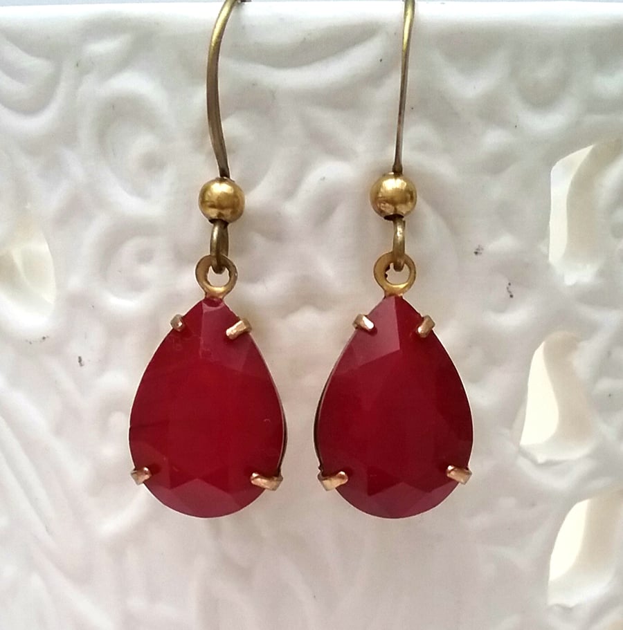 Deepest Red Vintage Glass Earrings 