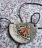 ceramic necklace pendant handmade- moth semi circle