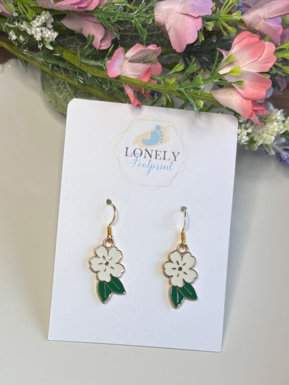 White Blossom Earrings, Floral Charms, Handmade Jewellery 