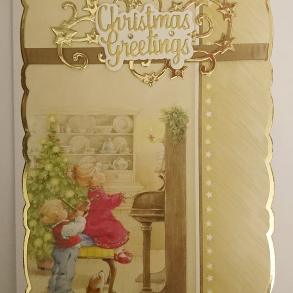 Christmas Card Children Puppy Dog and Christmas Carols Christmas Greetings