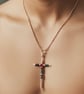 Oxidised Copper Ruby & Black Crystals Cross - Goth, Alchemy - Large - Image 5