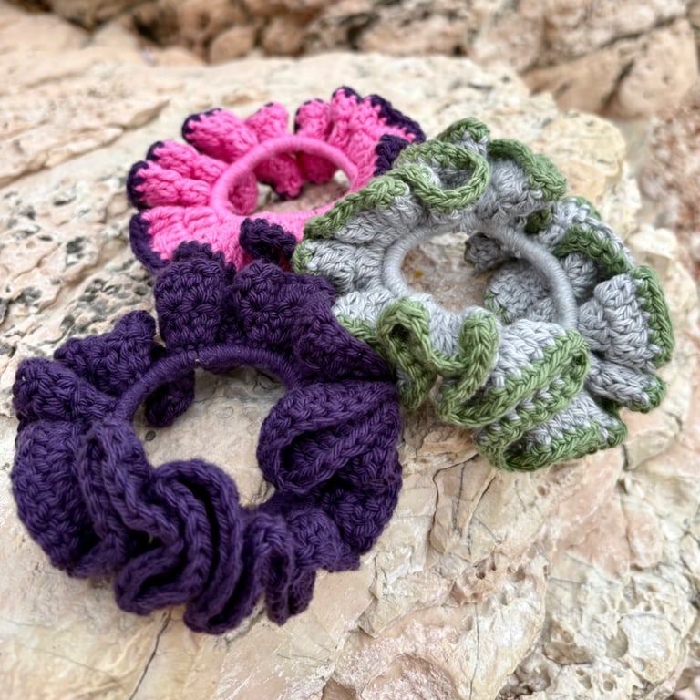 Handmade Crochet Scrunchie - Large Hair Tie - Colourful Hair Accessory