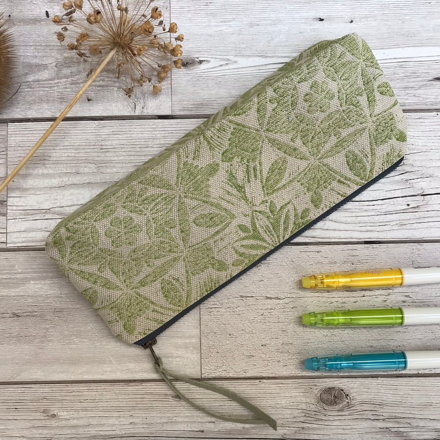 Hand Printed Linen Pencil Case, Brush Case, Cosmetic Bag