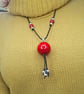 Large elegant boho wooden pendant necklace (dark red and silver) - Image 7