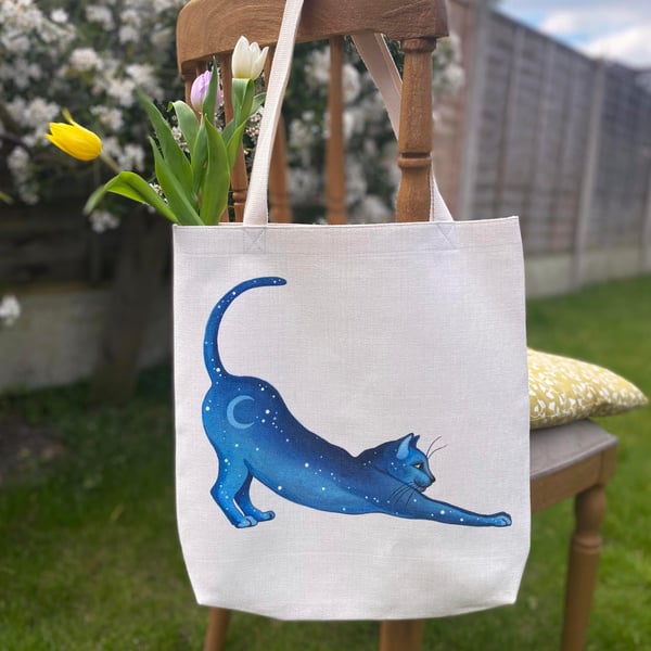 Cat Tote Bag - linen style weave