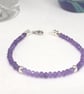 Faceted Amethyst Bracelet: Sterling Silver Rondelles, February Birthstone