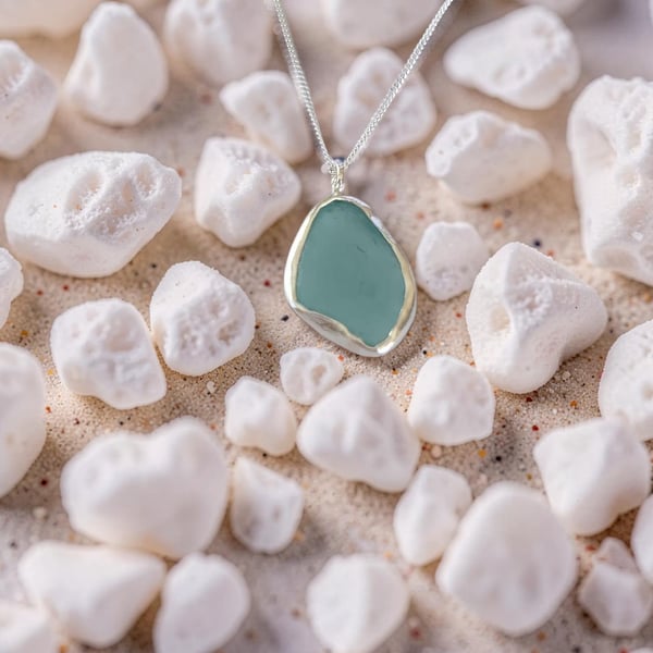 Ocean Sea Glass Framed With Fine Silver