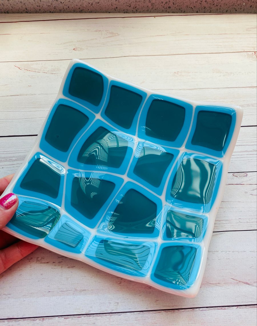 Retro style fused glass bowl ,  statement piece