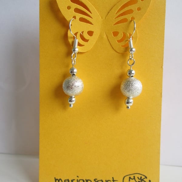 Silver plate beads dangle earrings