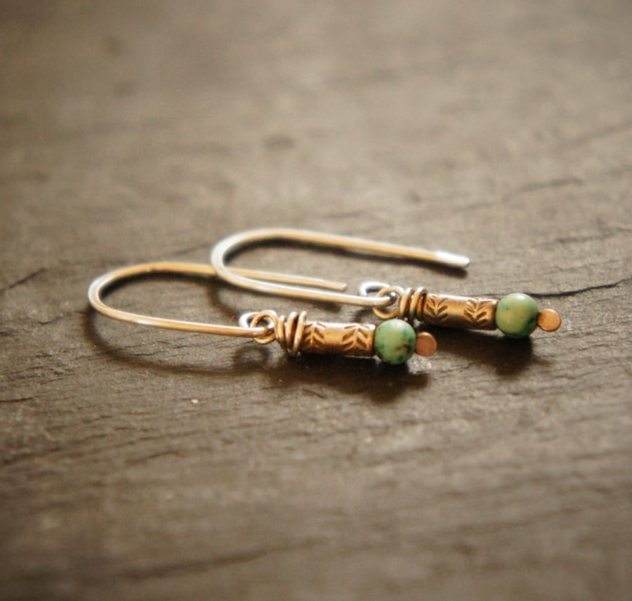 Tibetan Turquoise and Sterling Silver Dangle Earrings