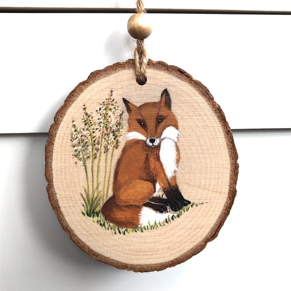 Fox portrait wood slice hanging decoration 