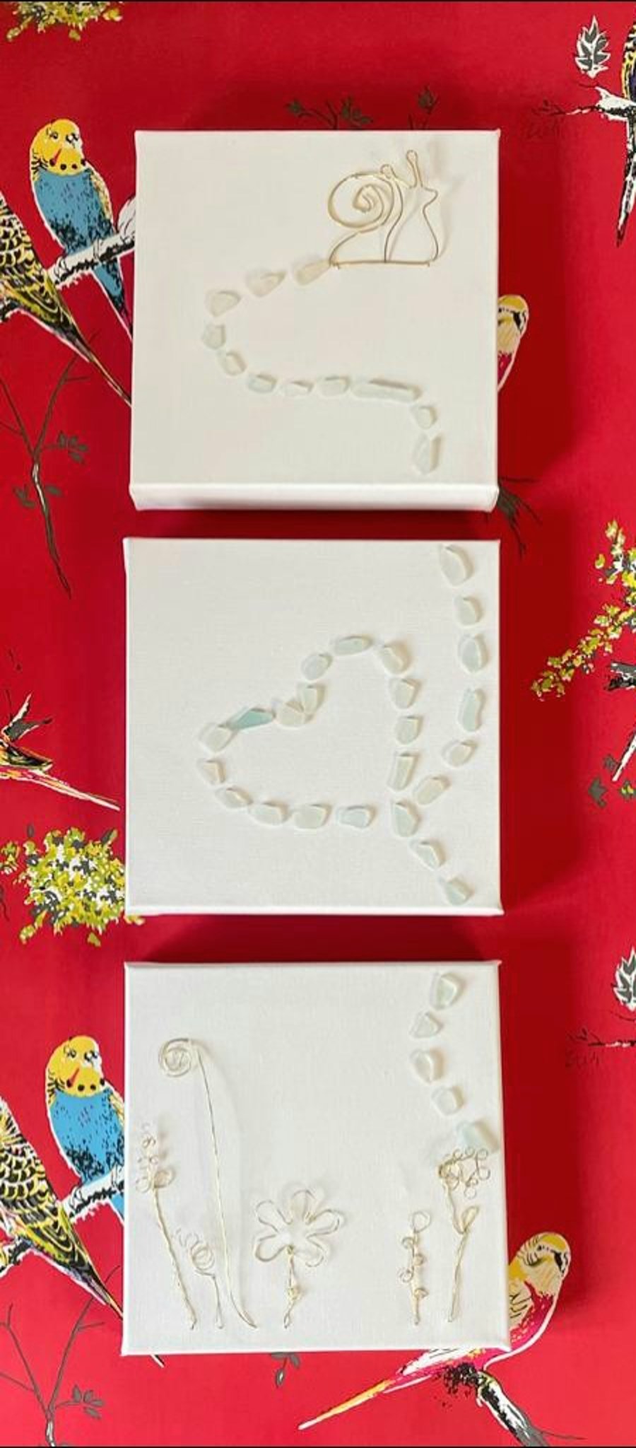 Home Decor, Cute Snail Wire Canvas Picture Triptych 