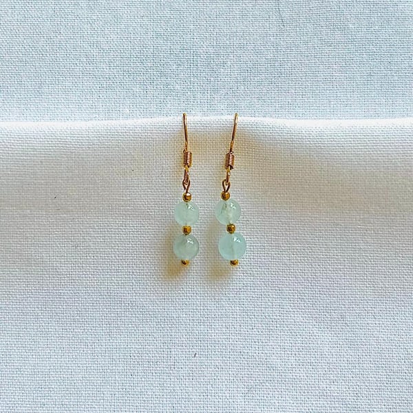 Aquamarine earrings on gold plated hook - March birthstone - 19th anniversary