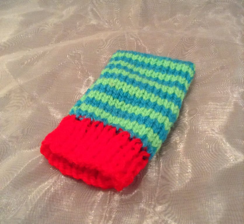 Stripy knitted phone sock