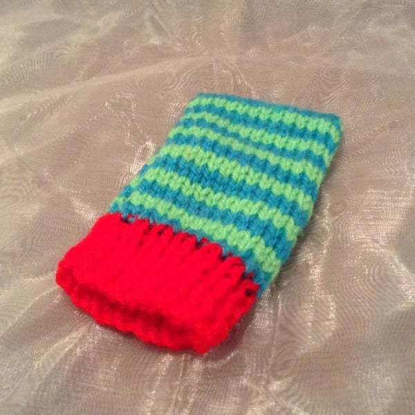 Stripy knitted phone sock