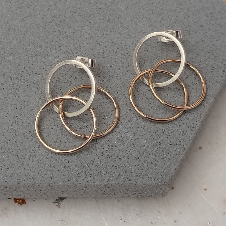 14ct filled gold ring and recycled sterling silver wire circle stud earrings 
