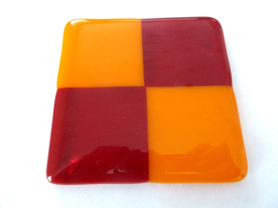 SALE red and orange glass fused coaster