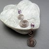 Copper Swirl Earrings With Amethyst and Sterling Silver