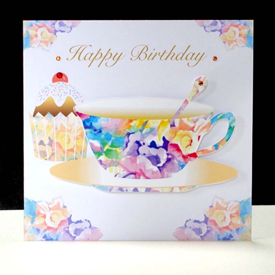 A Luxury Afternoon Tea Happy Birthday Handmade Card- unique design