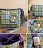Handmade Harris Tweed Crossbody Bag with Clover Appliqué Green & Blue Tartan - 