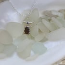 Silver starfish & amber sea glass pendant P6