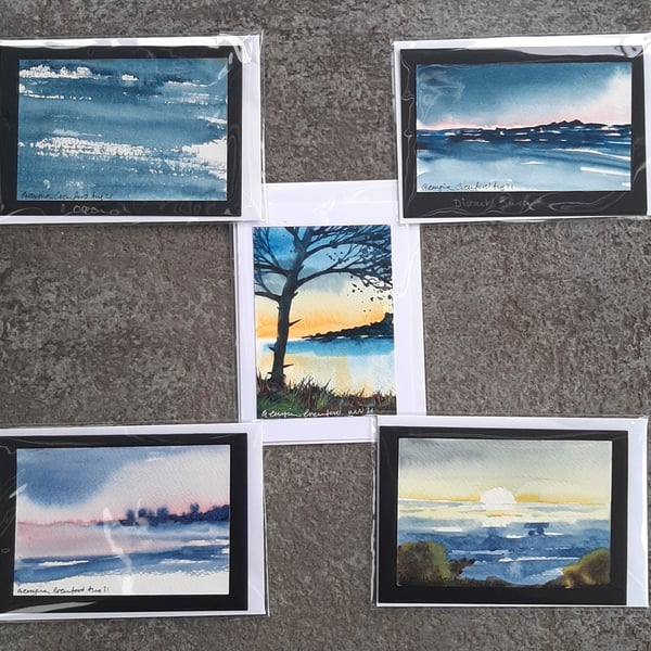 5 Card Bundle. Handpainted Blank Cards. Ocean Views. Each Card 4 x 6 inches.