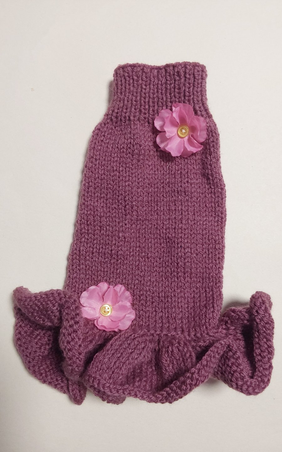 XSmall dog puppy sweater jumper coat 10”L 10”G hand knit (sleeveless)