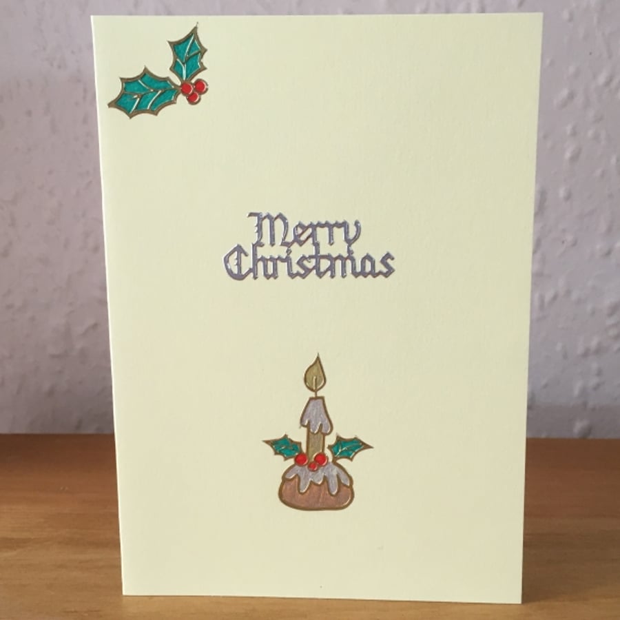 Christmas Pudding Yellow Christmas Card