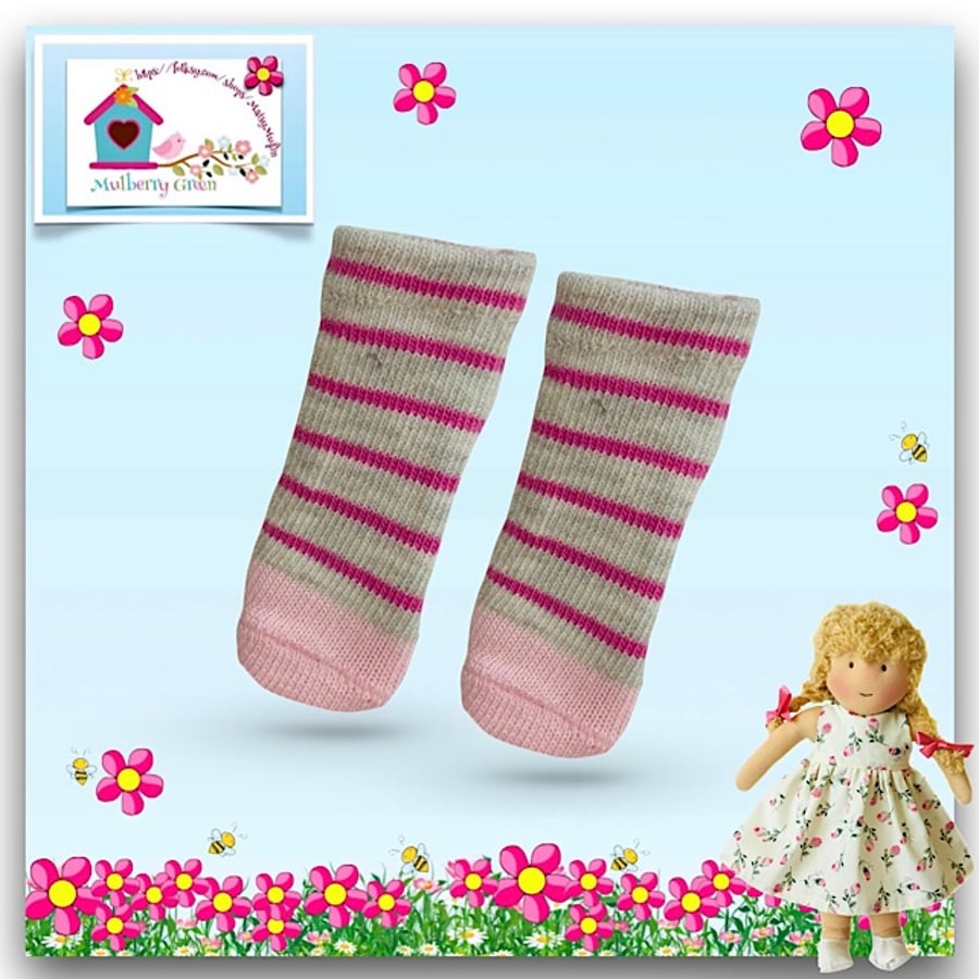 Reserved for Kat - Light Grey and Pink Striped Socks