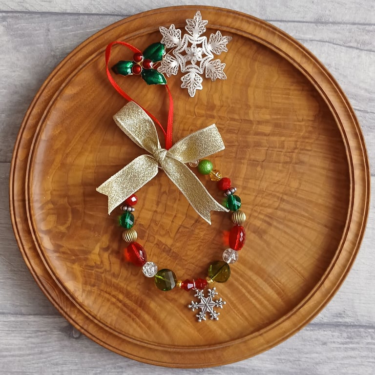 Beaded Ring Christmas Tree Decoration, Beaded Christmas Decoration