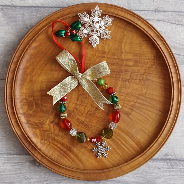Beaded Ring Christmas Tree Decoration, Beaded Christmas Decoration