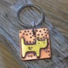Copper and brass mixed metals 'cat mum' keyring 