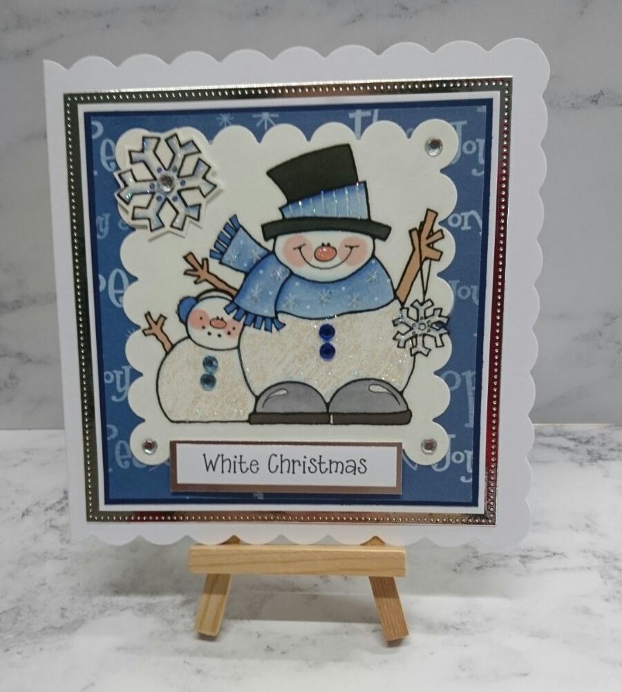 Christmas Card White Christmas Snowmen and Snowflakes 3D Luxury Handmade Card