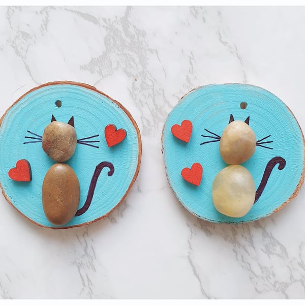 "FOR CHARITY", pebble cat painted ornaments