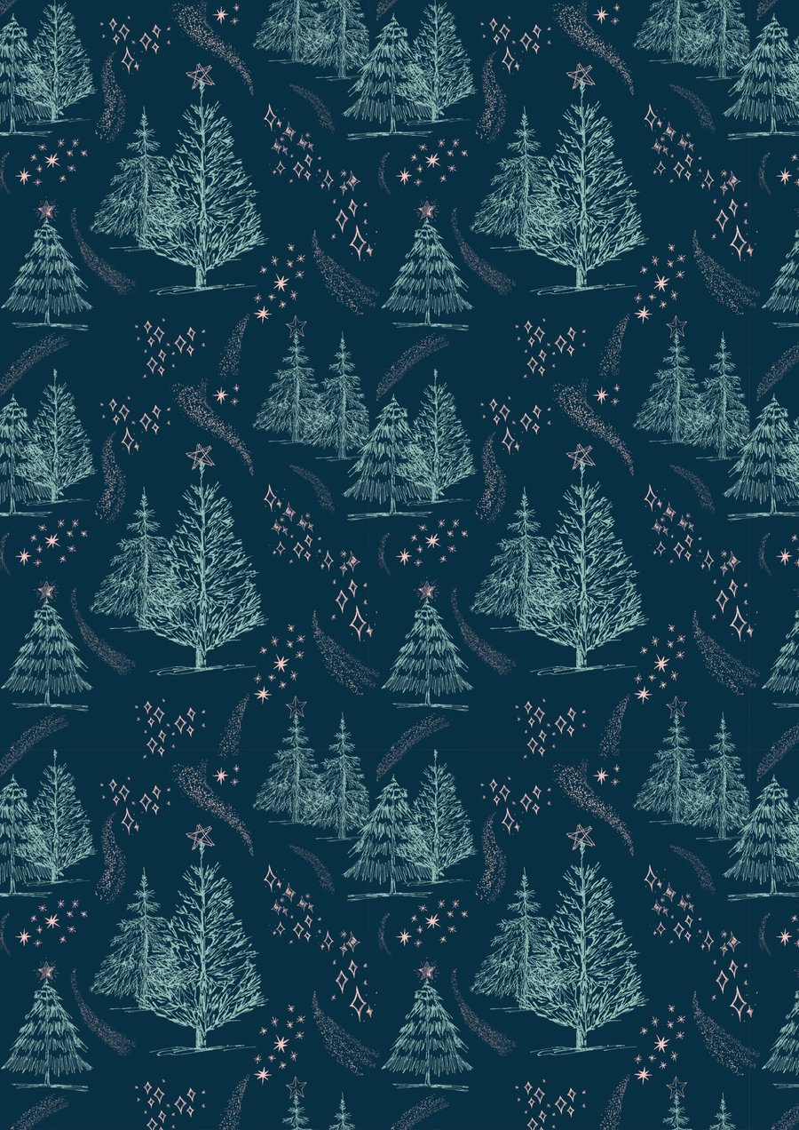 Luxury Eco Christmas Gift Wrapping Set: Starry Night in Blues and Pink