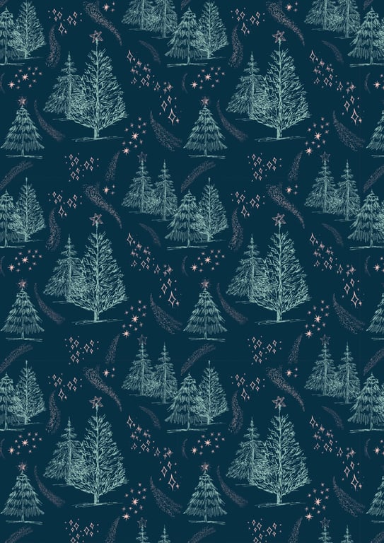 Luxury Eco Christmas Gift Wrapping Set: Starry Night in Blues and Pink